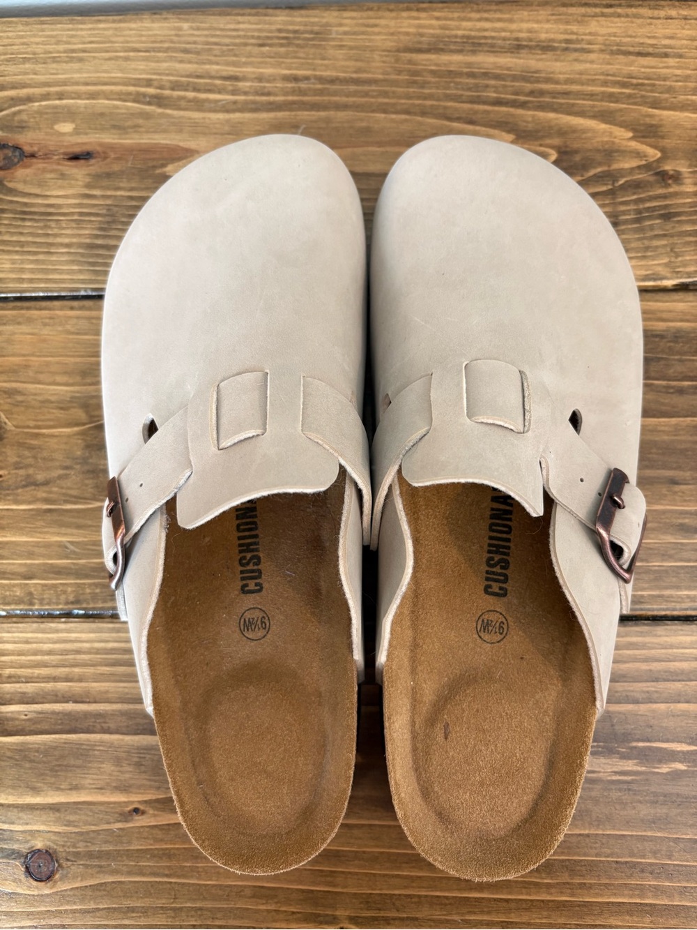 Cushionaire Women's Cream Slip-On Clogs with Adjustable Buckle